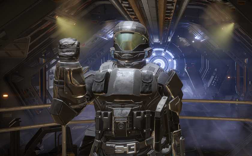 A Helldivers 2 diver wearing a Halo-themed helmet